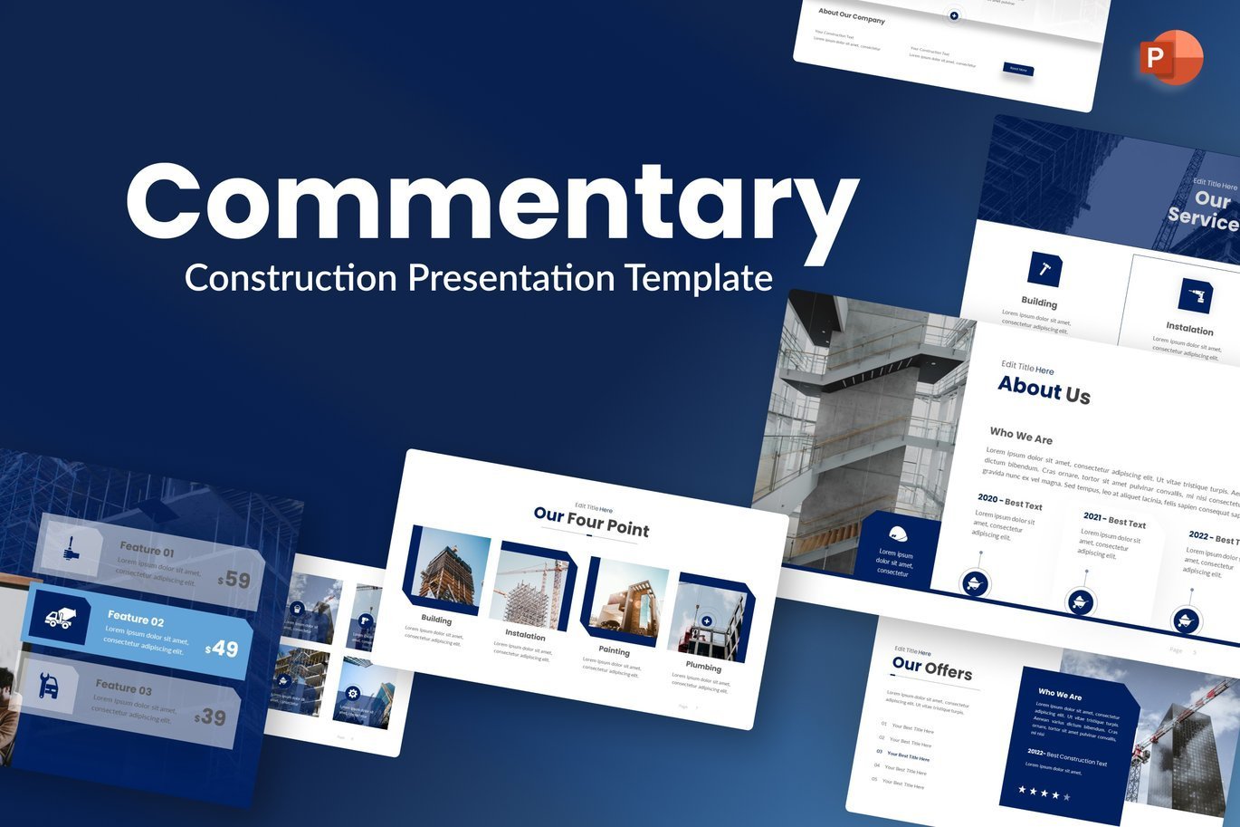 Commentary Blue Dynamic Construction PowerPoint