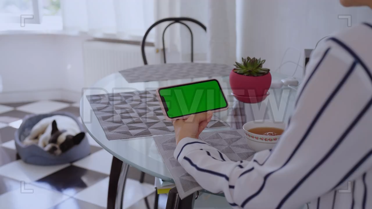 Woman Watches Green Screen Phone